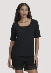 hessnatur Damen T-Shirt PURE SENSE LACE aus TENCEL? Modal - schwarz - Größe 36