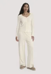 hessnatur Damen Pointelle Schlafhose PURE COTTON aus Bio-Baumwolle - natur - Größe 46