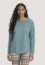 hessnatur Damen Schlafshirt Relaxed aus Bio-Baumwolle mit TENCEL? Modal - blau - Größe 40