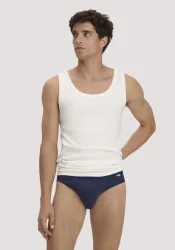 hessnatur Herren Slip Regular Cut im 3er-Pack COTTON MIX aus Bio-Baumwolle - blau - Größe 4 = S