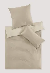 hessnatur Satin Wende Bettwäsche Set aus Bio-Baumwolle - beige - Größe 200x200 / 2x80x80 cm