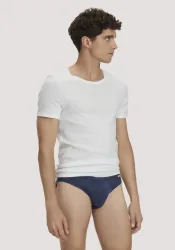 hessnatur Herren Slip Regular Cut COTTON MIX aus Bio-Baumwolle - blau - Größe 4 = S