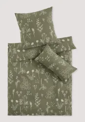 hessnatur Renforcé Bettwäsche-Set LONNO aus Bio-Baumwolle - grün - Größe 155x220 / 40x80 cm