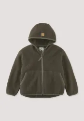 hessnatur Kinder Wollfleece Jacke aus Bio-Merinowolle - grün - Größe 134/140