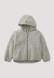 hessnatur Kinder Wollfleece Jacke aus Bio-Merinowolle - grau - Größe 146/152