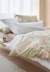 hessnatur Perkal Bettwäsche Set AMINA aus Bio-Baumwolle - grün - Größe 155x220 / 40x80 cm