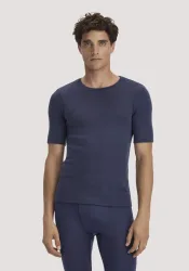 hessnatur Herren T-Shirt PURE FUNCTION aus Bio-Merinowolle und Seide - blau - Größe XXL
