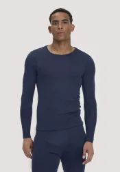 hessnatur Herren Longsleeve PURE FUNCTION aus Bio-Merinowolle und Seide - blau - Größe XL