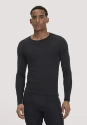 hessnatur Herren Longsleeve PURE FUNCTION aus Bio-Merinowolle und Seide - schwarz - Größe S