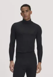 hessnatur Herren Roll-Neck Longsleeve Fitted aus Bio-Merinowolle und Seide - schwarz - Größe S
