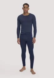 hessnatur Herren Longpants PURE FUNCTION aus Bio-Merinowolle und Seide - blau - Größe XXL