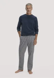hessnatur Herren Flanell Schlafhose PURE COTTON aus Bio-Baumwolle mit TENCEL? Lyocell - blau - Größe L