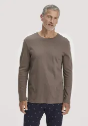 hessnatur Herren Schlafshirt PURE COTTON aus Bio-Baumwolle - braun - Größe M