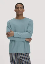 hessnatur Herren Schlafshirt PURE COTTON aus Bio-Baumwolle - blau - Größe S