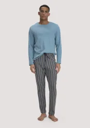 hessnatur Herren Schlafhose PURE COTTON aus Bio-Baumwolle - blau - Größe S