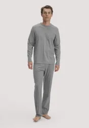 hessnatur Herren Pyjama PURE COTTON aus Bio-Baumwolle - grau - Größe S