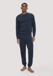 hessnatur Herren Frottee Schlafhose PURE COTTON aus Bio-Baumwolle - blau - Größe S
