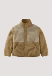 hessnatur Kinder Wollfleecejacke Regular mit Patch aus Schurwolle - braun - Größe 98/104
