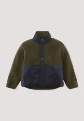 hessnatur Kinder Wollfleecejacke Regular mit Patch aus Schurwolle - grün Grösse110/116