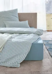 hessnatur Renforcé Bettwäsche Set HANNE aus Bio-Baumwolle - blau - Größe 135x200 / 40x80 cm