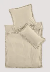 hessnatur Perkal Bettwäsche Set CARMEN aus Bio-Baumwolle - beige - Größe 155x220 / 40x80 cm