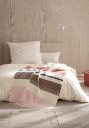 hessnatur Streifenplaid TAMILO aus Bio-Lambswool mit Bio-Baumwolle - rosa - Größe 130x180 cm