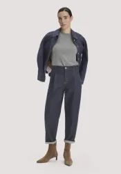 hessnatur Damen Jeans mit Pleats Tapered Fit aus Bio-Baumwolle - blau Grösse26