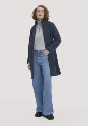 hessnatur Damen Wollfleece Mantel Regular aus Bio-Merinowolle - blau Grösse48
