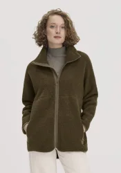 hessnatur Damen Wollfleece Jacke Oversize aus Bio-Merinowolle - grün GrösseM