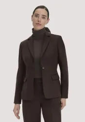 hessnatur Damen Wollblazer Regular aus Bio-Merinowolle - braun - Größe 46