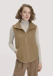 hessnatur Damen Wollfleece Weste Regular aus Bio-Merinowolle - braun - Größe M