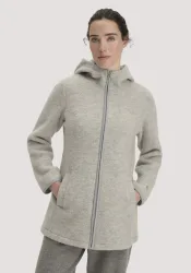 hessnatur Damen Wollfleece-Jacke mit Kapuze Regular aus Bio-Merinowolle - grau GrösseM