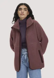 hessnatur Damen Wollfleece Jacke Regular aus Bio-Merinowolle - rot GrösseL