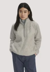 hessnatur Damen Wollfleece Troyer Relaxed aus Bio-Merinowolle - grau GrösseS