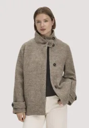 hessnatur Damen Jacke Relaxed aus Rhönwolle und europäischer Schurwolle - beige - Größe 36