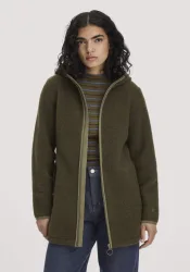 hessnatur Damen Wollfleece-Jacke mit Kapuze Regular aus Bio-Merinowolle - grün - Größe M