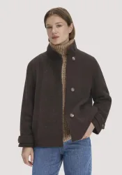 hessnatur Damen Jacke Relaxed aus Rhönwolle und europäischer Schurwolle - braun - Größe 38