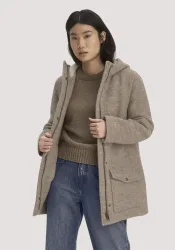 hessnatur Damen Parka Kapuze Regular aus Schurwolle - beige - Größe 44