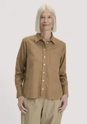 hessnatur Damen Flanell Bluse Relaxed aus Bio-Baumwolle mit TENCEL? Lyocell - braun - Größe 34
