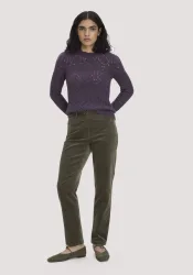 hessnatur Damen Gewebe Cord Hose Straight Leg aus Bio-Baumwolle - grün - Größe 36