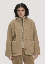 hessnatur Damen Wollfleece Jacke Boho Oversize aus Bio-Merinowolle - braun GrösseL