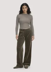 hessnatur Damen Cordhose Wide Leg aus Bio-Baumwolle - grün - Größe 36