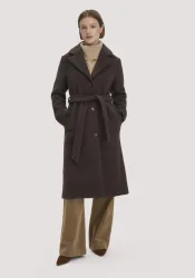 hessnatur Damen Wollmantel Revers Regular aus 100% Wolle (recycled) - braun - Größe 48