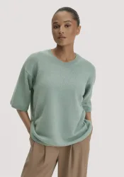 hessnatur Damen Strick Pullover Oversize aus Bio-Merinowolle mit Bio-Baumwolle - blau GrösseL