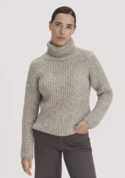 hessnatur Damen Strick Rollkragenpullover Relaxed aus Alpaka mit Bio-Baumwolle - grau GrösseM