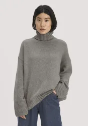 hessnatur Damen Strick Pullover Oversize aus Bio-Merinowolle mit Bio-Baumwolle - grau - Größe onesize