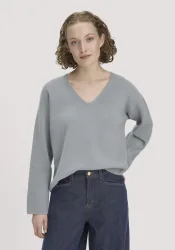 hessnatur Damen Pullover Oversize aus Bio-Baumwolle mit Schurwolle - blau - Größe XL