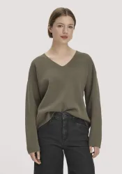 hessnatur Damen Pullover Oversize aus Bio-Baumwolle mit Schurwolle - grün - Größe S