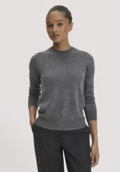 hessnatur Damen Pullover Regular aus Bio-Merinowolle - grau - Größe L