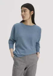 hessnatur Damen Pullover Relaxed aus Bio-Schurwolle mit Cashmere - blau - Größe XS